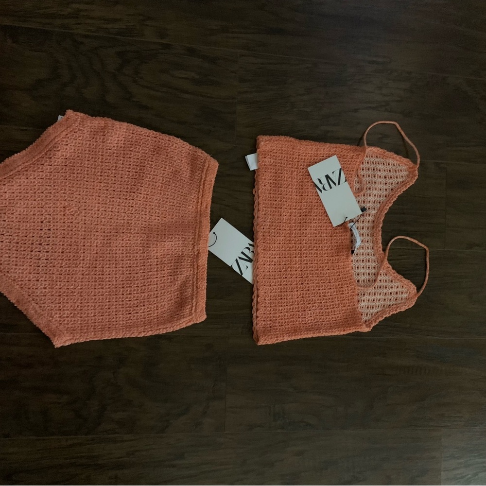 Zara Coral Knit Top and Skirt Set